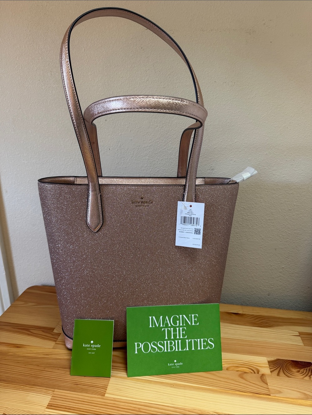 💖NWT Kate Spade New York Tinsel Glitter Tote | Rose Gold | Style #K9338 💖